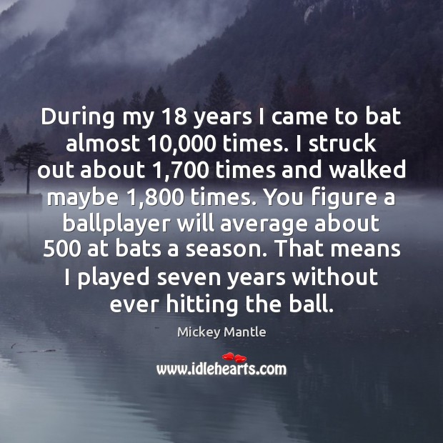 During my 18 years I came to bat almost 10,000 times. I struck out Mickey Mantle Picture Quote