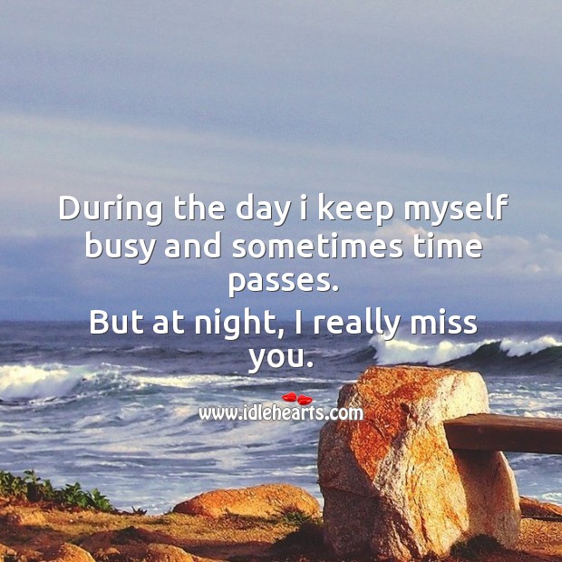 During the day I keep myself busy and sometimes time passes. Miss You Quotes Image
