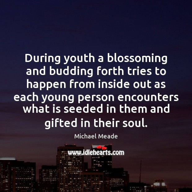 During youth a blossoming and budding forth tries to happen from inside Michael Meade Picture Quote