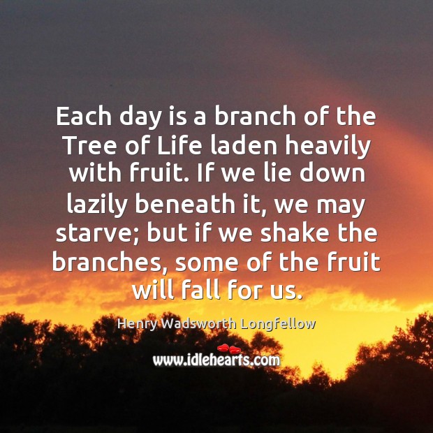 Each day is a branch of the Tree of Life laden heavily Henry Wadsworth Longfellow Picture Quote