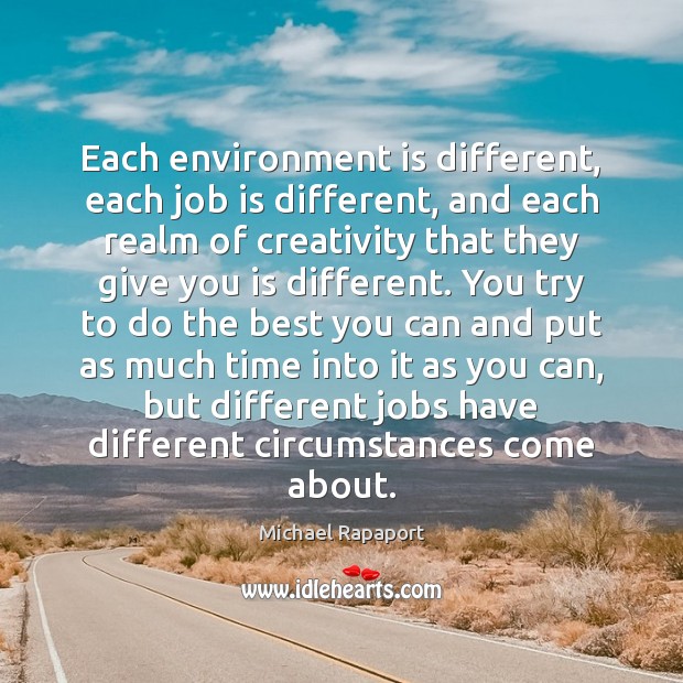 Each environment is different, each job is different, and each realm of Image