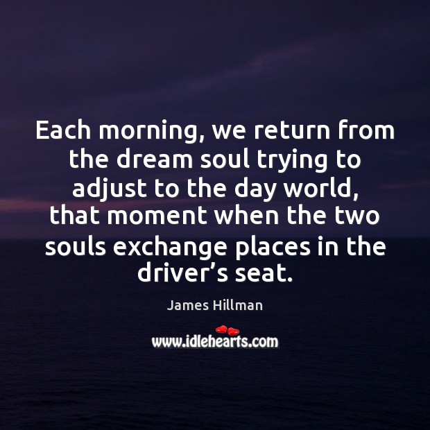 Each morning, we return from the dream soul trying to adjust to James Hillman Picture Quote