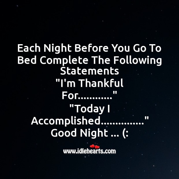 Each night before you go to bed Thankful Quotes Image