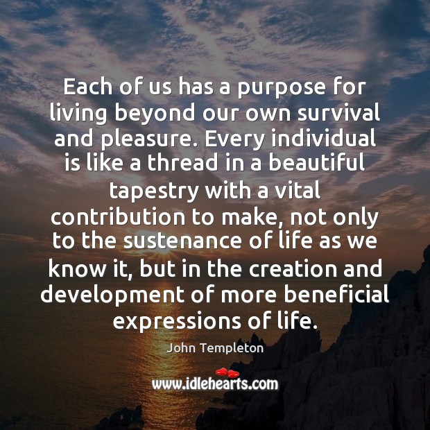 Each of us has a purpose for living beyond our own survival Image