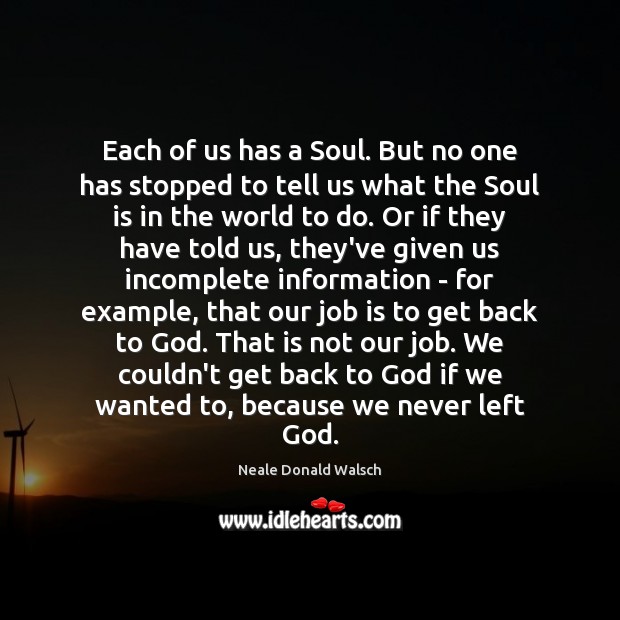 Each of us has a Soul. But no one has stopped to Neale Donald Walsch Picture Quote