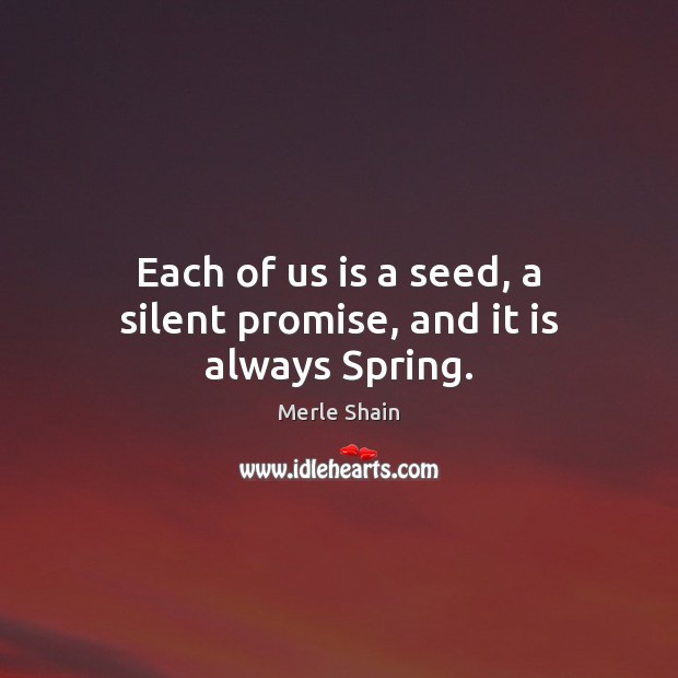 Each of us is a seed, a silent promise, and it is always Spring. Merle Shain Picture Quote