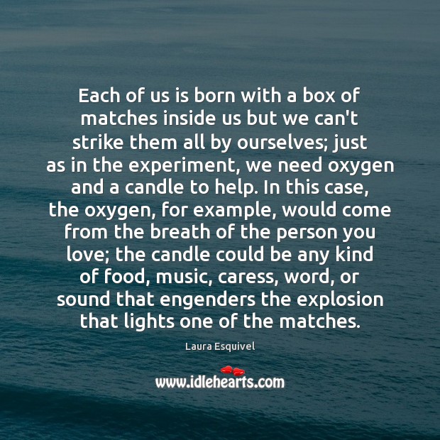 Each of us is born with a box of matches inside us Laura Esquivel Picture Quote