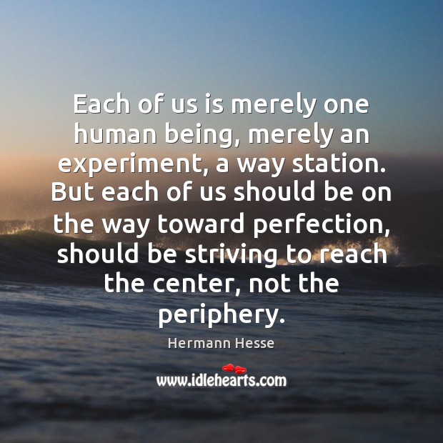 Each of us is merely one human being, merely an experiment, a Hermann Hesse Picture Quote