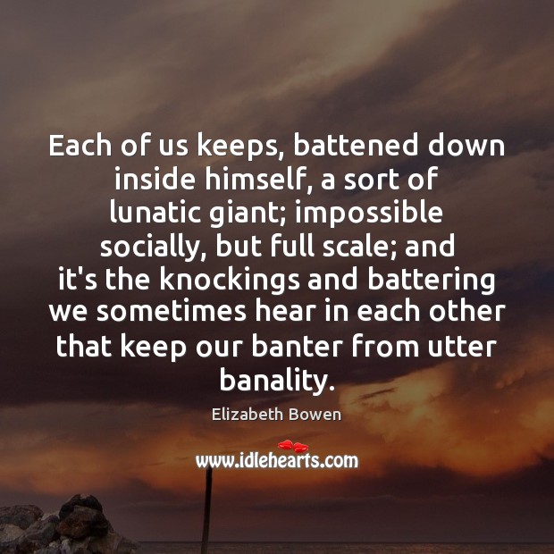 Each of us keeps, battened down inside himself, a sort of lunatic Elizabeth Bowen Picture Quote