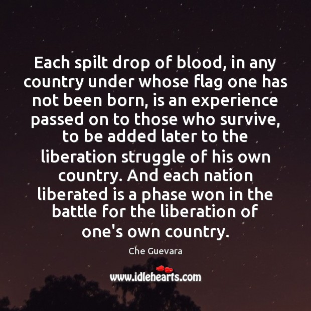 Each spilt drop of blood, in any country under whose flag one Che Guevara Picture Quote