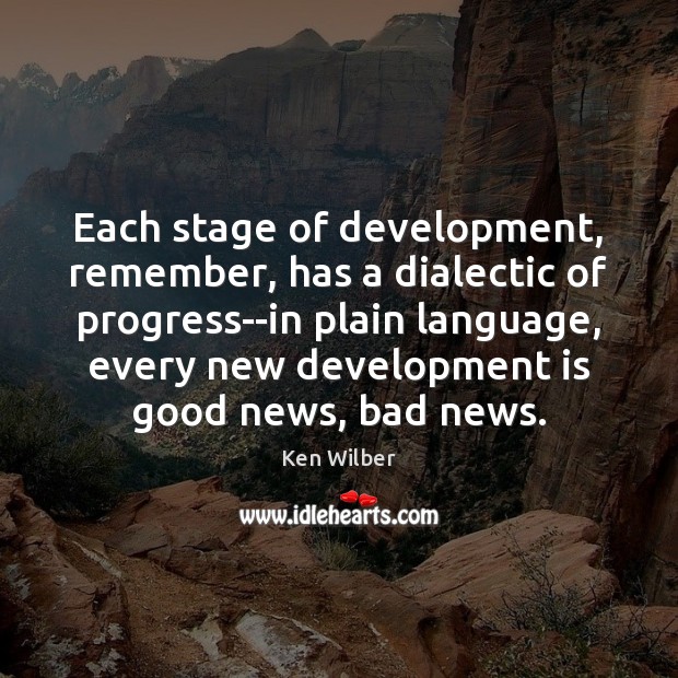 Each stage of development, remember, has a dialectic of progress–in plain language, Ken Wilber Picture Quote