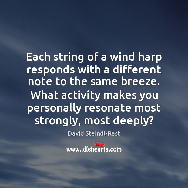 Each string of a wind harp responds with a different note to David Steindl-Rast Picture Quote