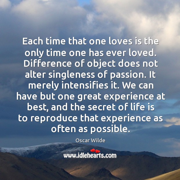 Each time that one loves is the only time one has ever loved. Difference of object does not alter singleness of passion. Passion Quotes Image