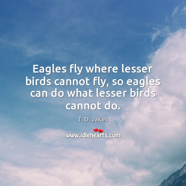 Eagles fly where lesser birds cannot fly, so eagles can do what lesser birds cannot do. Image