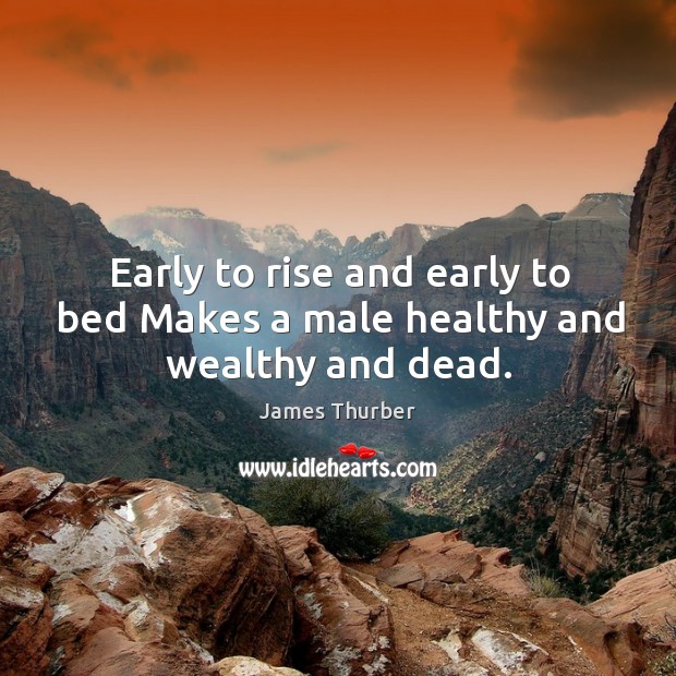Early to rise and early to bed makes a male healthy and wealthy and dead. James Thurber Picture Quote