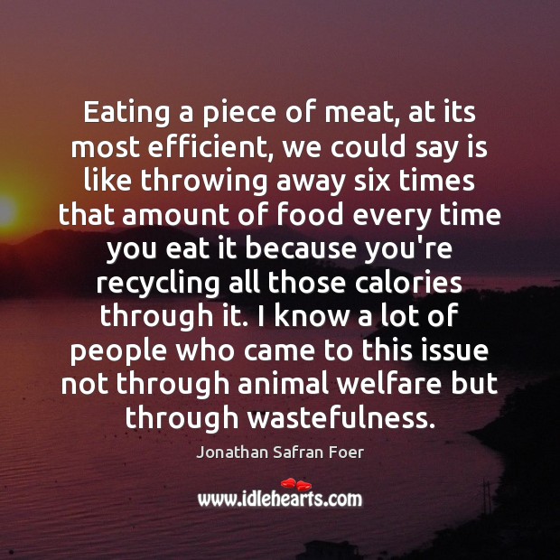 Eating a piece of meat, at its most efficient, we could say Jonathan Safran Foer Picture Quote