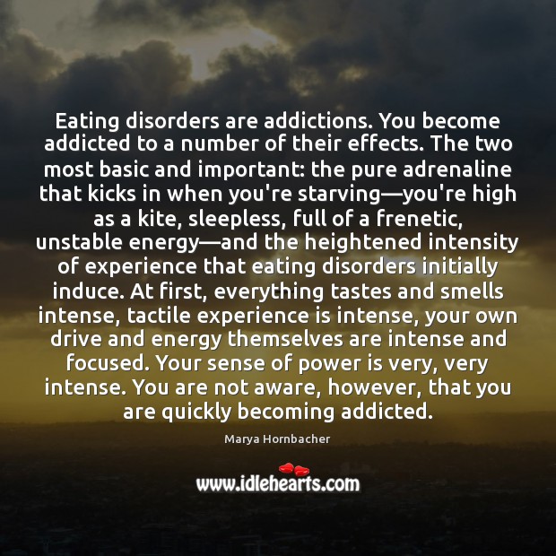 Eating disorders are addictions. You become addicted to a number of their Experience Quotes Image