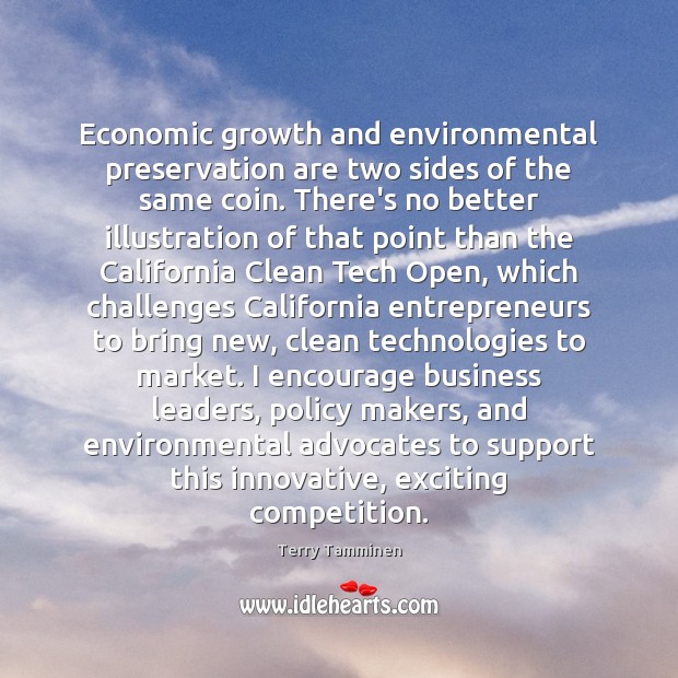 Economic growth and environmental preservation are two sides of the same coin. Terry Tamminen Picture Quote