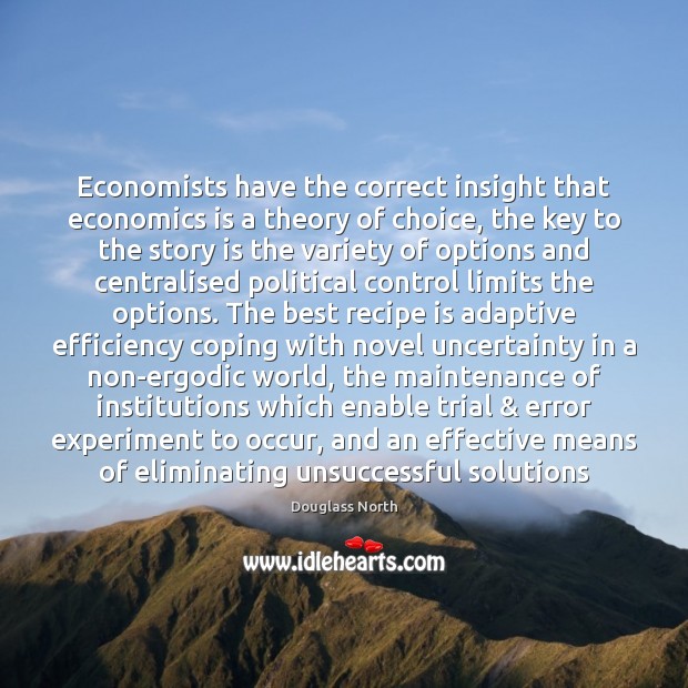 Economists have the correct insight that economics is a theory of choice, Douglass North Picture Quote