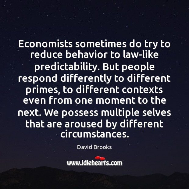 Economists sometimes do try to reduce behavior to law-like predictability. But people David Brooks Picture Quote