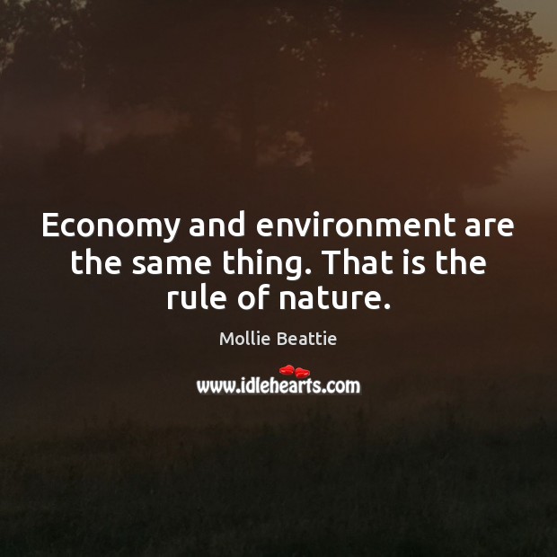 Economy and environment are the same thing. That is the rule of nature. Image