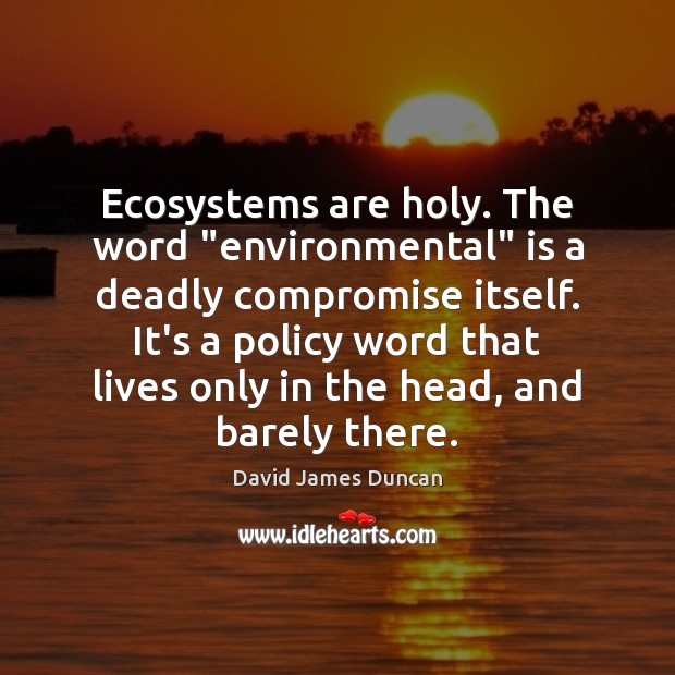 Ecosystems are holy. The word “environmental” is a deadly compromise itself. It’s David James Duncan Picture Quote