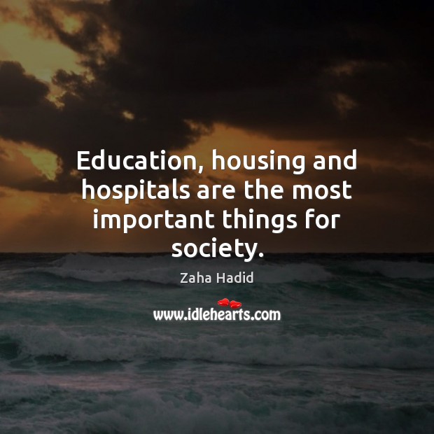 Education, housing and hospitals are the most important things for society. Image
