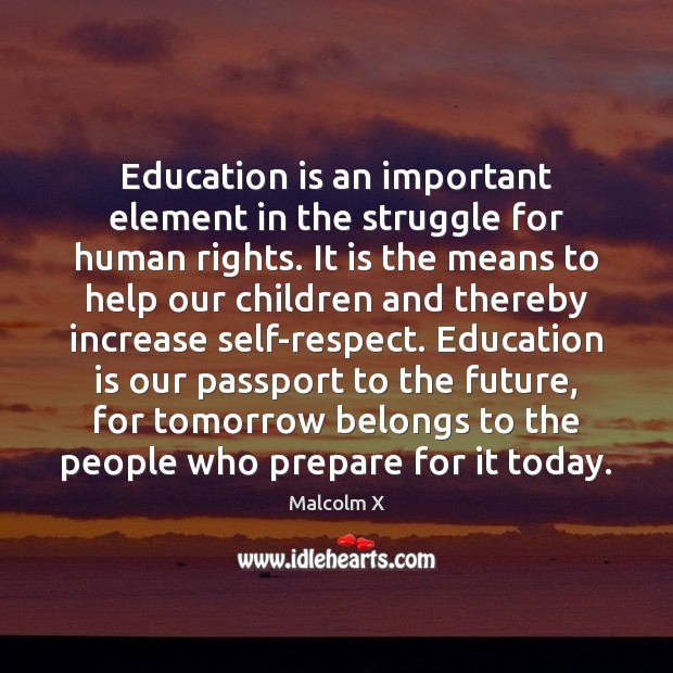 Education is an important element in the struggle for human rights. It Education Quotes Image