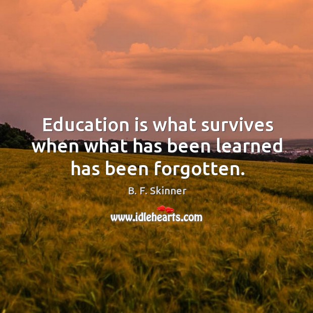 Education is what survives when what has been learned has been forgotten. B. F. Skinner Picture Quote