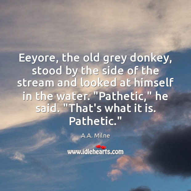 Eeyore, the old grey donkey, stood by the side of the stream A.A. Milne Picture Quote
