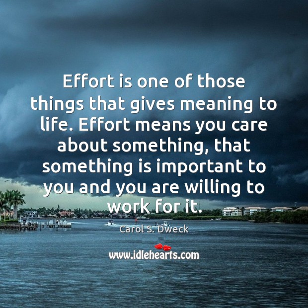 Effort is one of those things that gives meaning to life. Effort Carol S. Dweck Picture Quote