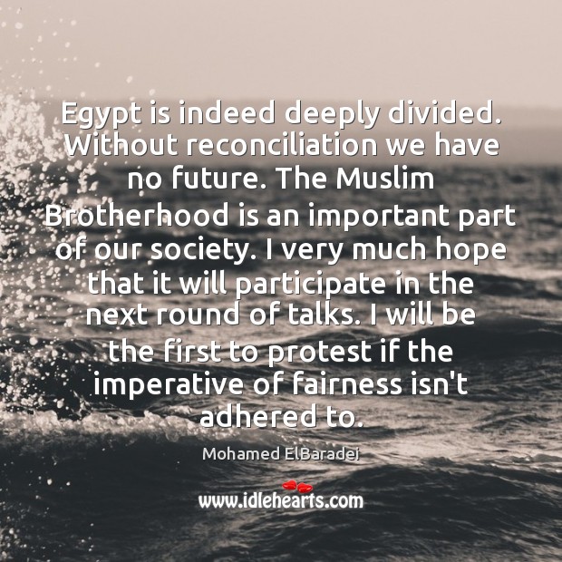 Egypt is indeed deeply divided. Without reconciliation we have no future. The Image