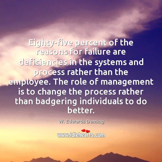Eighty-five percent of the reasons for failure are deficiencies in the systems Management Quotes Image