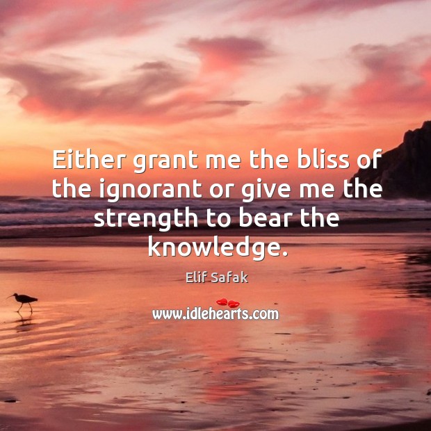 Either grant me the bliss of the ignorant or give me the strength to bear the knowledge. Elif Safak Picture Quote