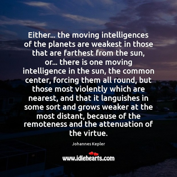 Either… the moving intelligences of the planets are weakest in those that Johannes Kepler Picture Quote