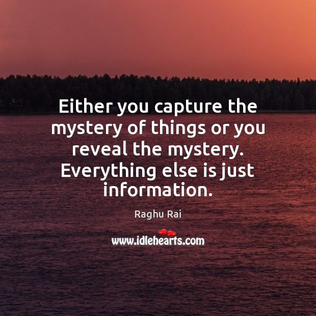Either you capture the mystery of things or you reveal the mystery. Raghu Rai Picture Quote