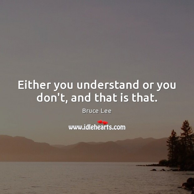 Either you understand or you don’t, and that is that. Bruce Lee Picture Quote