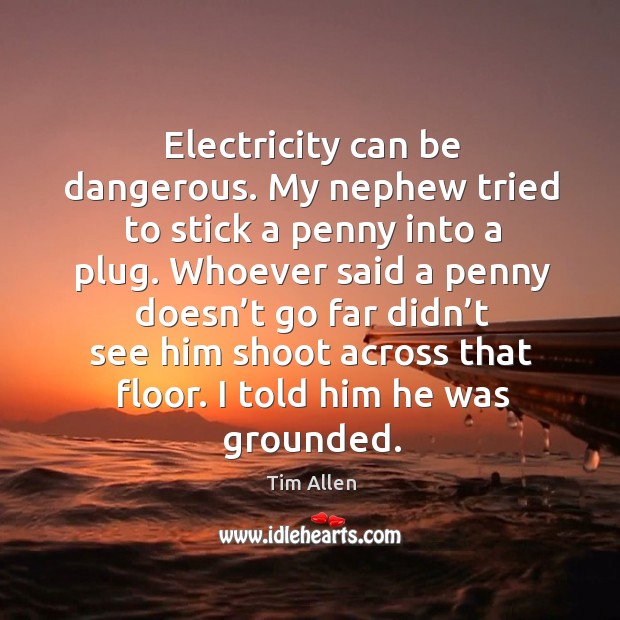 Electricity can be dangerous. My nephew tried to stick a penny into a plug. Tim Allen Picture Quote