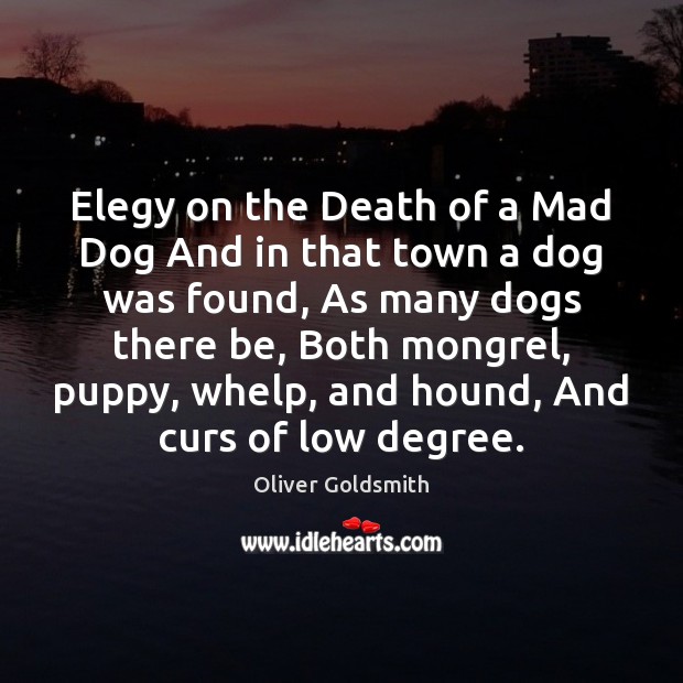 Elegy on the Death of a Mad Dog And in that town Oliver Goldsmith Picture Quote