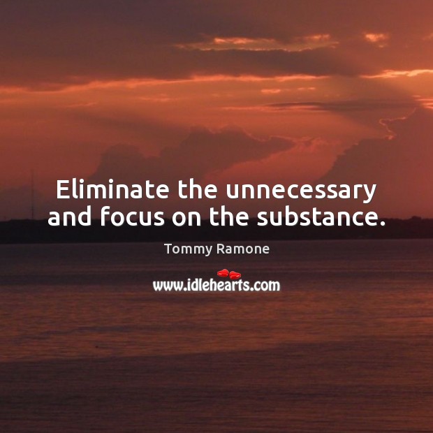 Eliminate the unnecessary and focus on the substance. Tommy Ramone Picture Quote