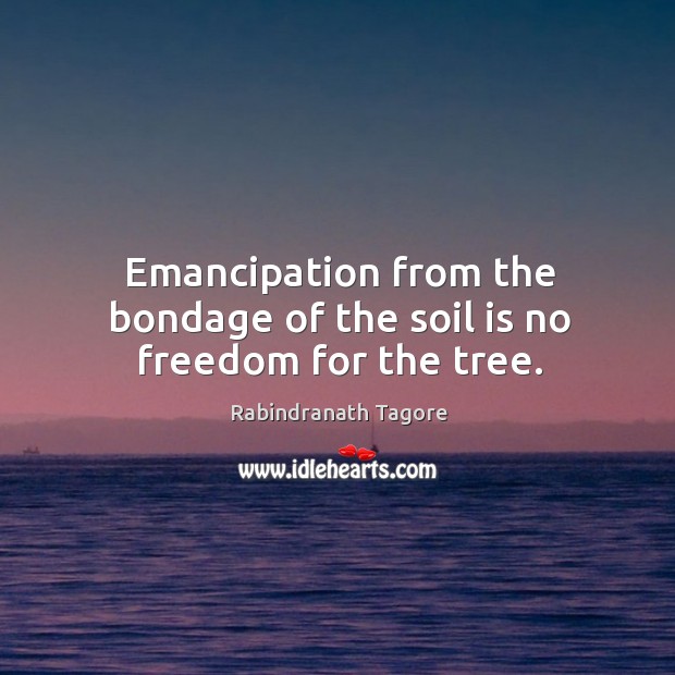 Emancipation from the bondage of the soil is no freedom for the tree. Rabindranath Tagore Picture Quote