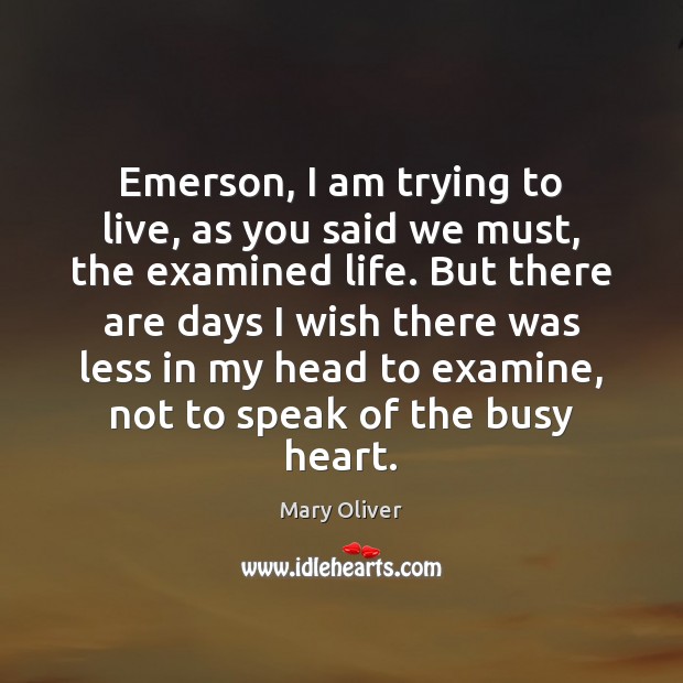 Emerson, I am trying to live, as you said we must, the Mary Oliver Picture Quote
