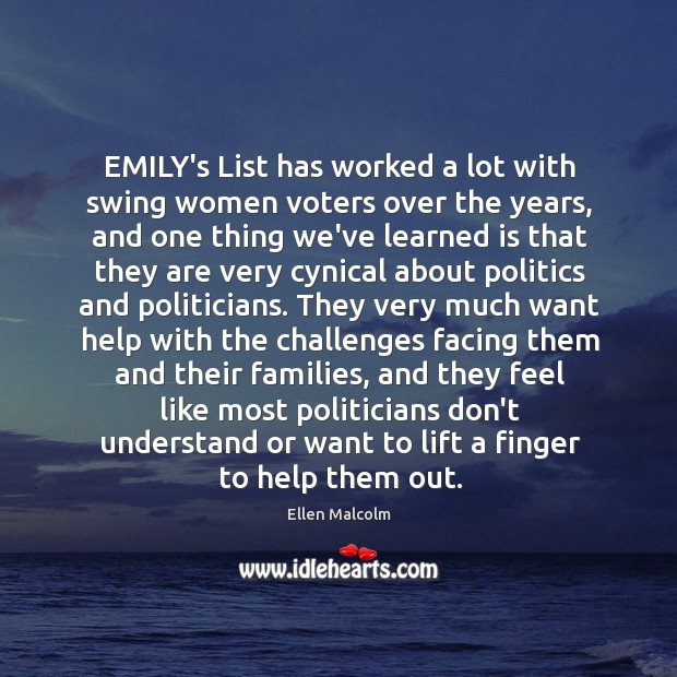 EMILY’s List has worked a lot with swing women voters over the Ellen Malcolm Picture Quote