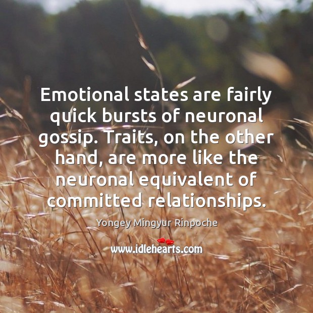 Emotional states are fairly quick bursts of neuronal gossip. Traits, on the Image