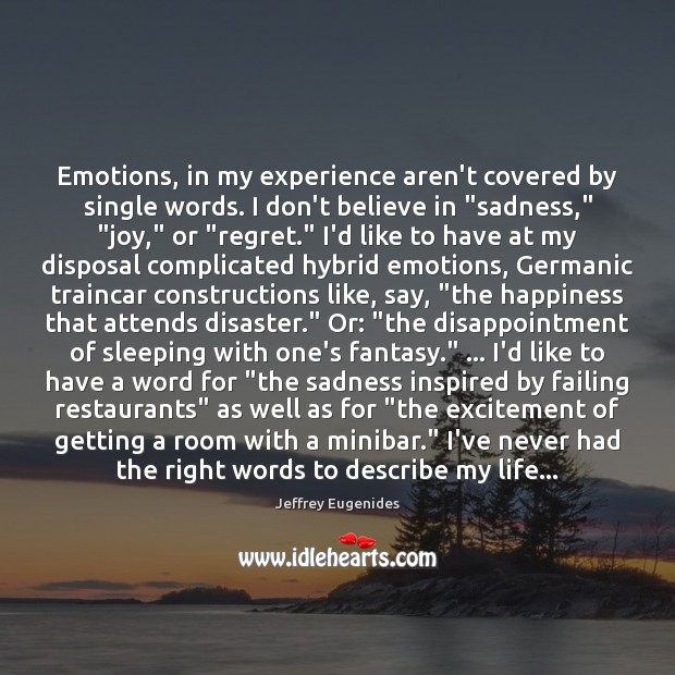 Emotions, in my experience aren’t covered by single words. I don’t believe Jeffrey Eugenides Picture Quote