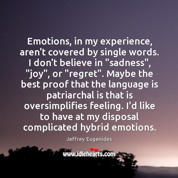 Emotions, in my experience, aren’t covered by single words. I don’t believe Image