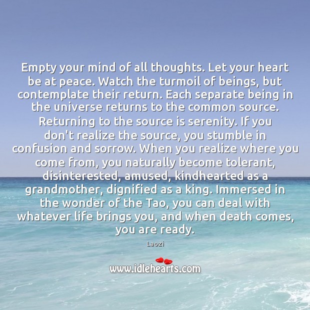Empty your mind of all thoughts. Let your heart be at peace. Laozi Picture Quote