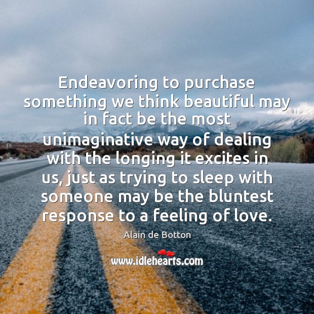Endeavoring to purchase something we think beautiful may in fact be the Alain de Botton Picture Quote