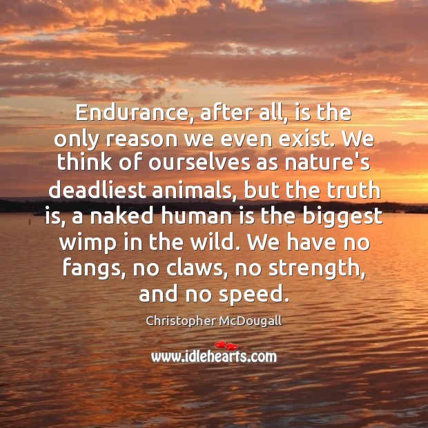 Endurance, after all, is the only reason we even exist. We think Christopher McDougall Picture Quote