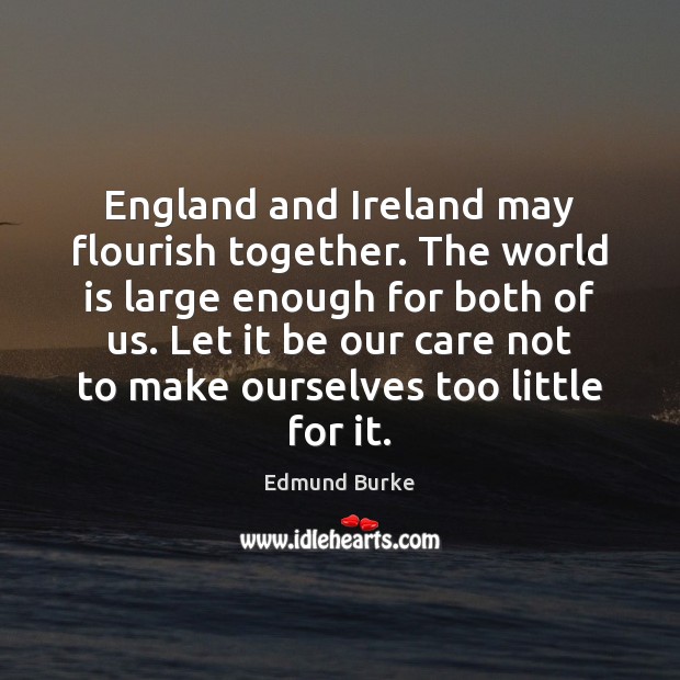 England and Ireland may flourish together. The world is large enough for Edmund Burke Picture Quote
